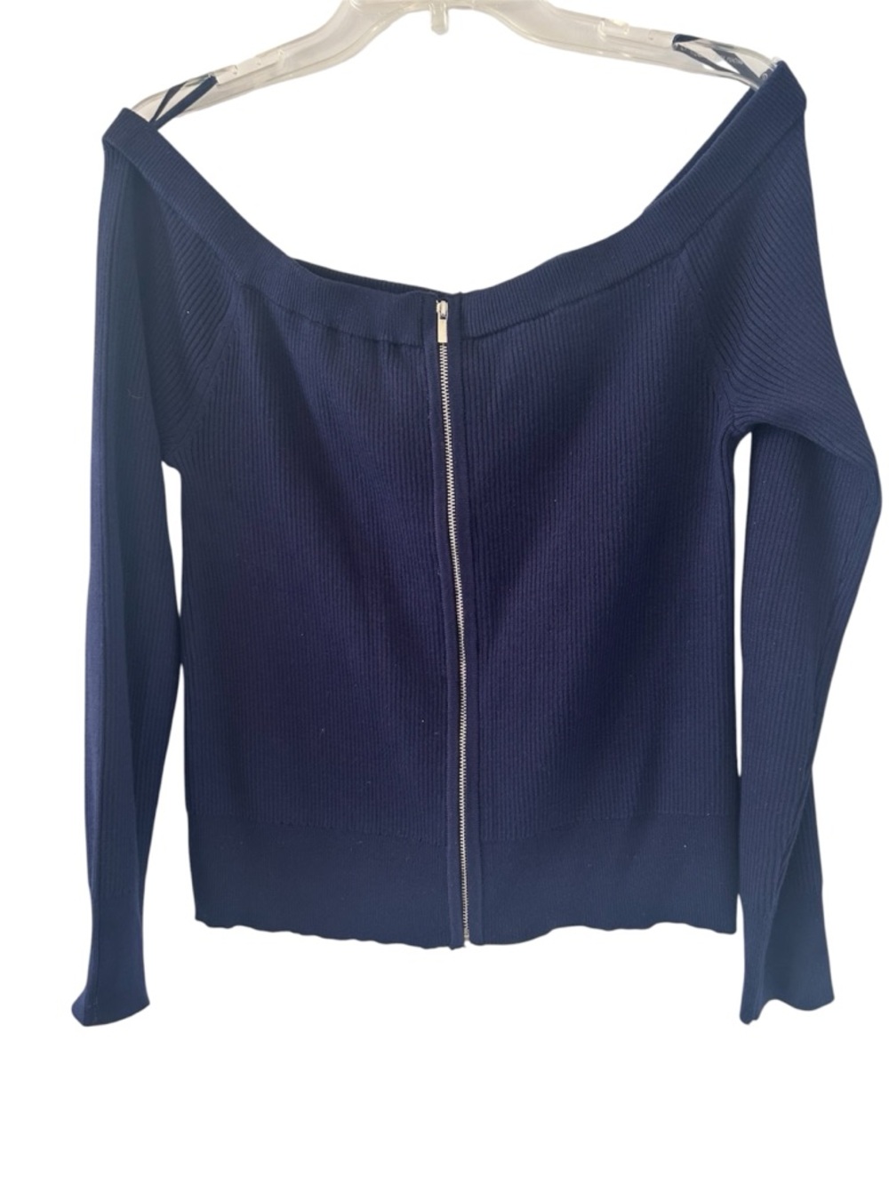 New York & Company Navy Ribbed Knit Top with Tag